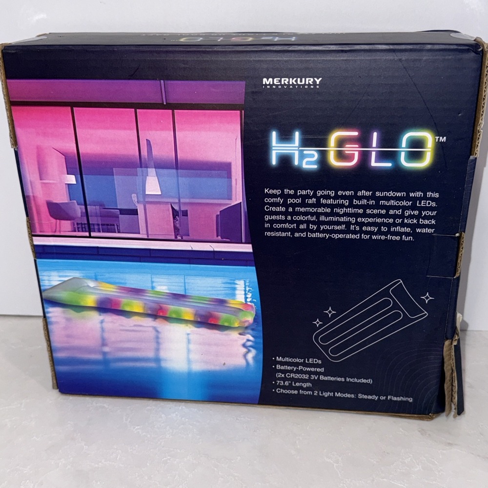 H2GLO Inflatable Light Up Pool Raft With Multicolor LEDS Pool Party 73 Inch New - Picture 2 of 7